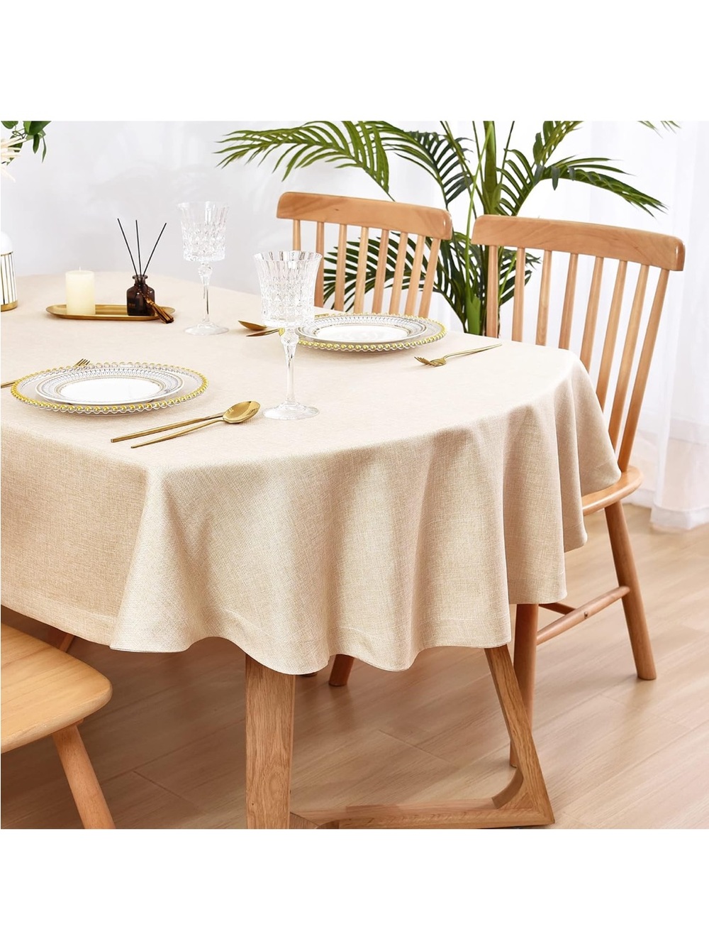 NEW Wolkemer Faux Linen Oval Tablecloth Heavy Duty Wrinkle Resistant, 60”x84”